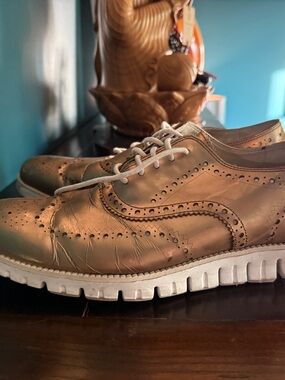 COLE HAAN Zero Grand Men's Metallic Bronze Wingtip Lightweight Lace-Up Sneakers